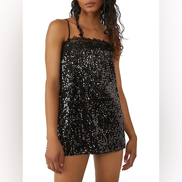 𝓯𝓹 Free People ~ That Girl Sequin Lace-Trim Slip Dress - Picture 6 of 10